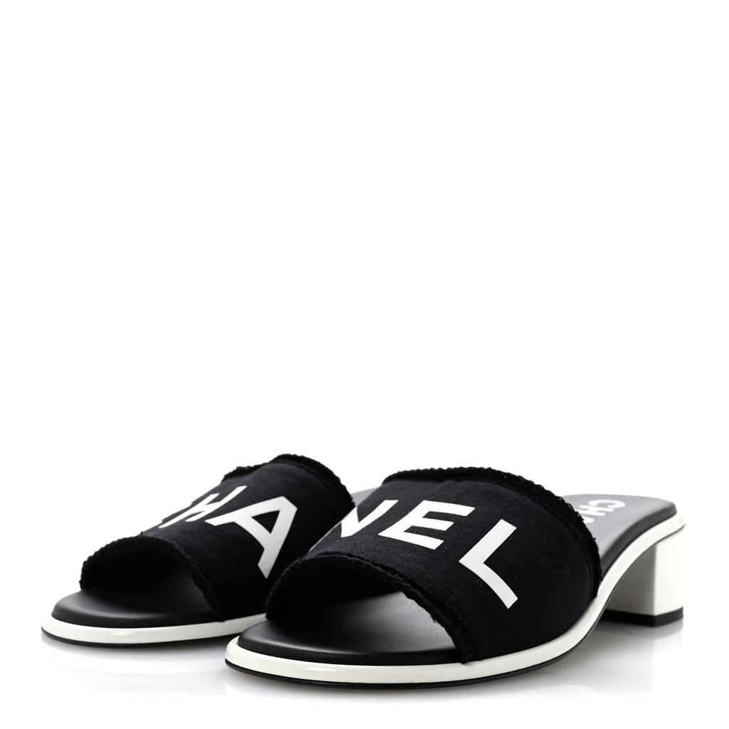 Cotton Logo Mule Sandals 41 Black White