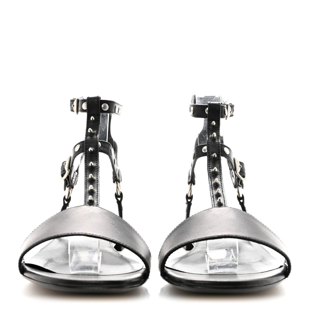 Calfskin Studded Ankle Strap Sandals 36.5 Black