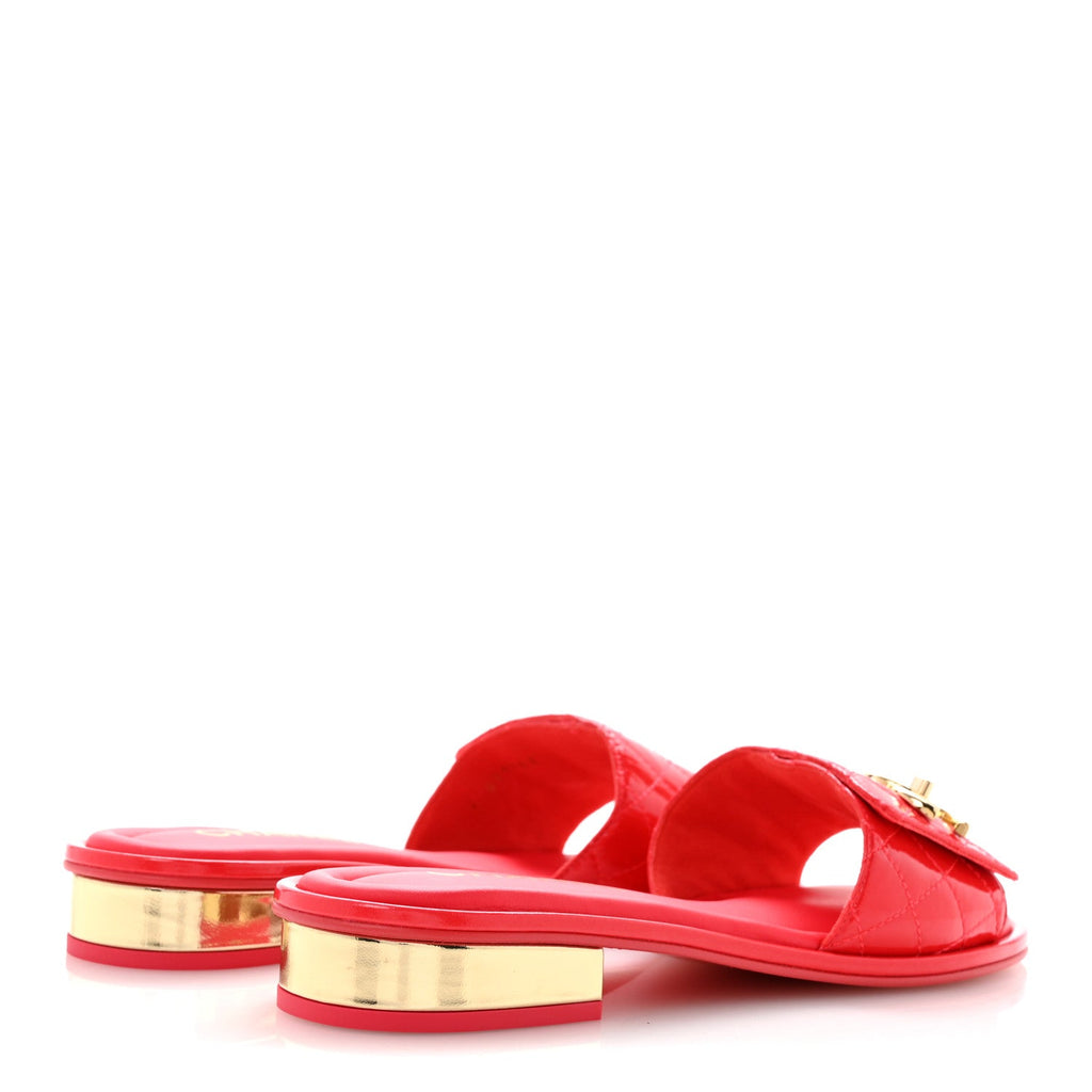 Patent Goatskin Quilted CC Sandals 38 Dark Pink