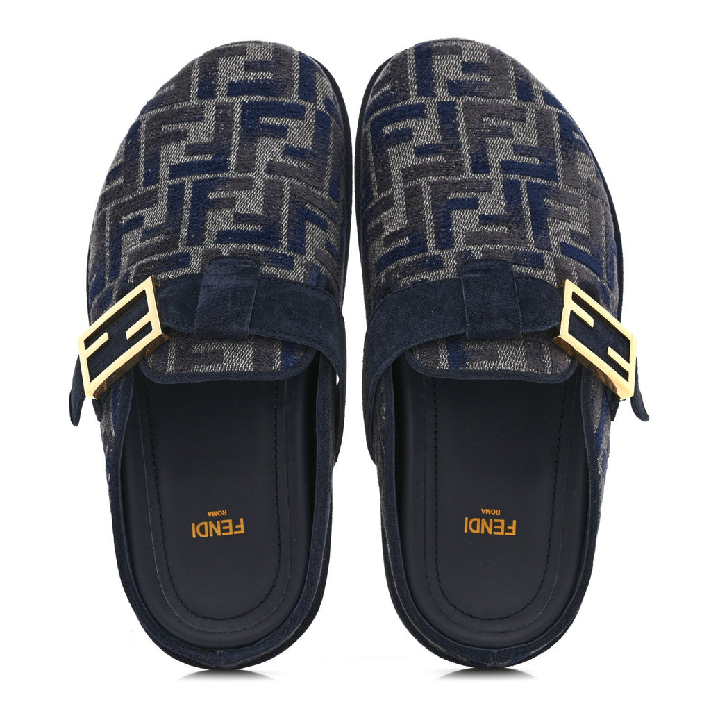 Velvet FF Fendi Feel Mules 38 Grigio Blue Midnight Blue