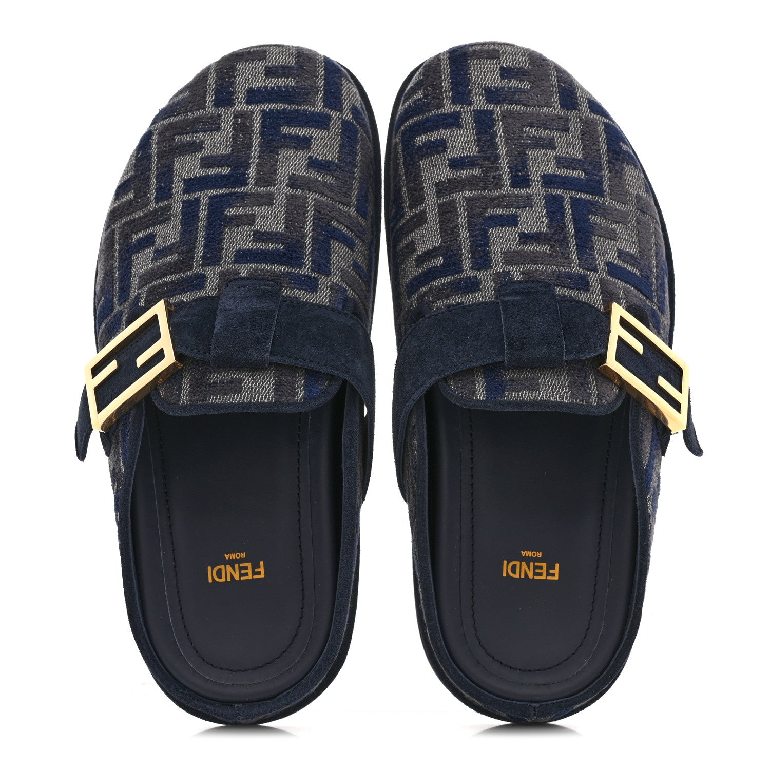 Velvet FF Fendi Feel Mules 38 Grigio Blue Midnight Blue