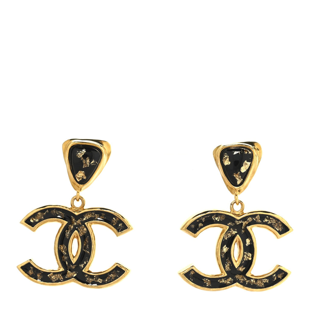 Resin CC Drop Earrings Gold Black