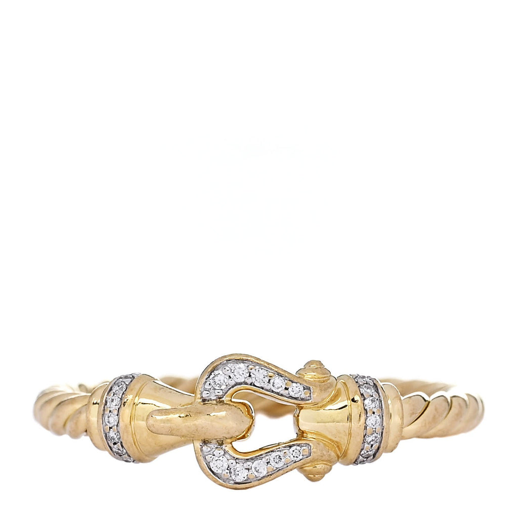 18K Yellow Gold Diamond Petite Buckle Cable Ring 53 6.5