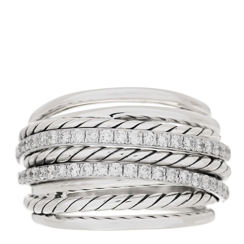 Sterling Silver Diamond 16mm Wide Crossover Ring 55 7.25