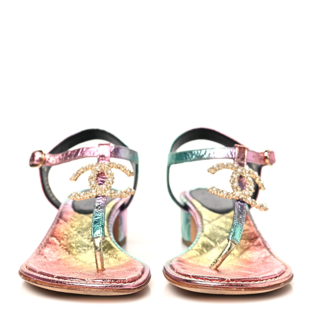 Goatskin Fantasy CC Pearl Thong Sandals 35.5 Multicolor