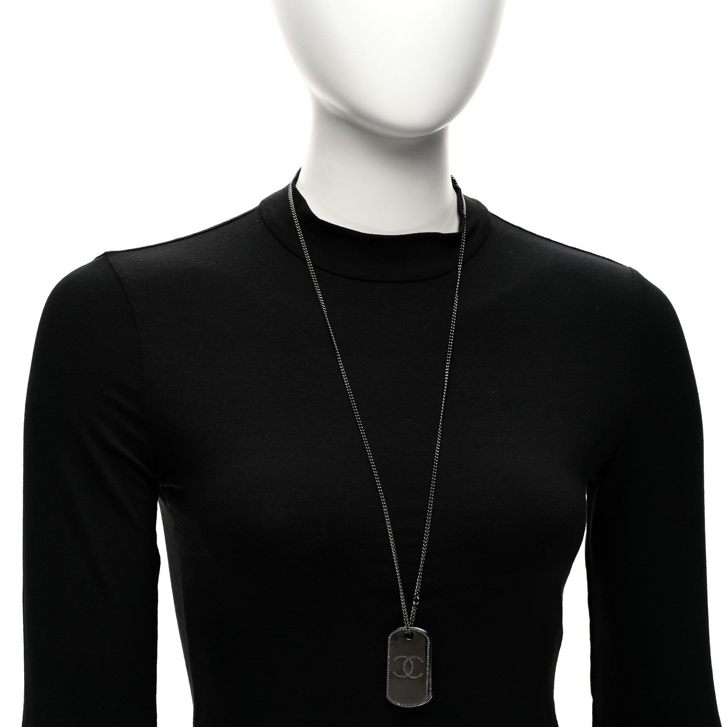 Metal Crystal Ruthenium Dog Tag Charm Necklace Black