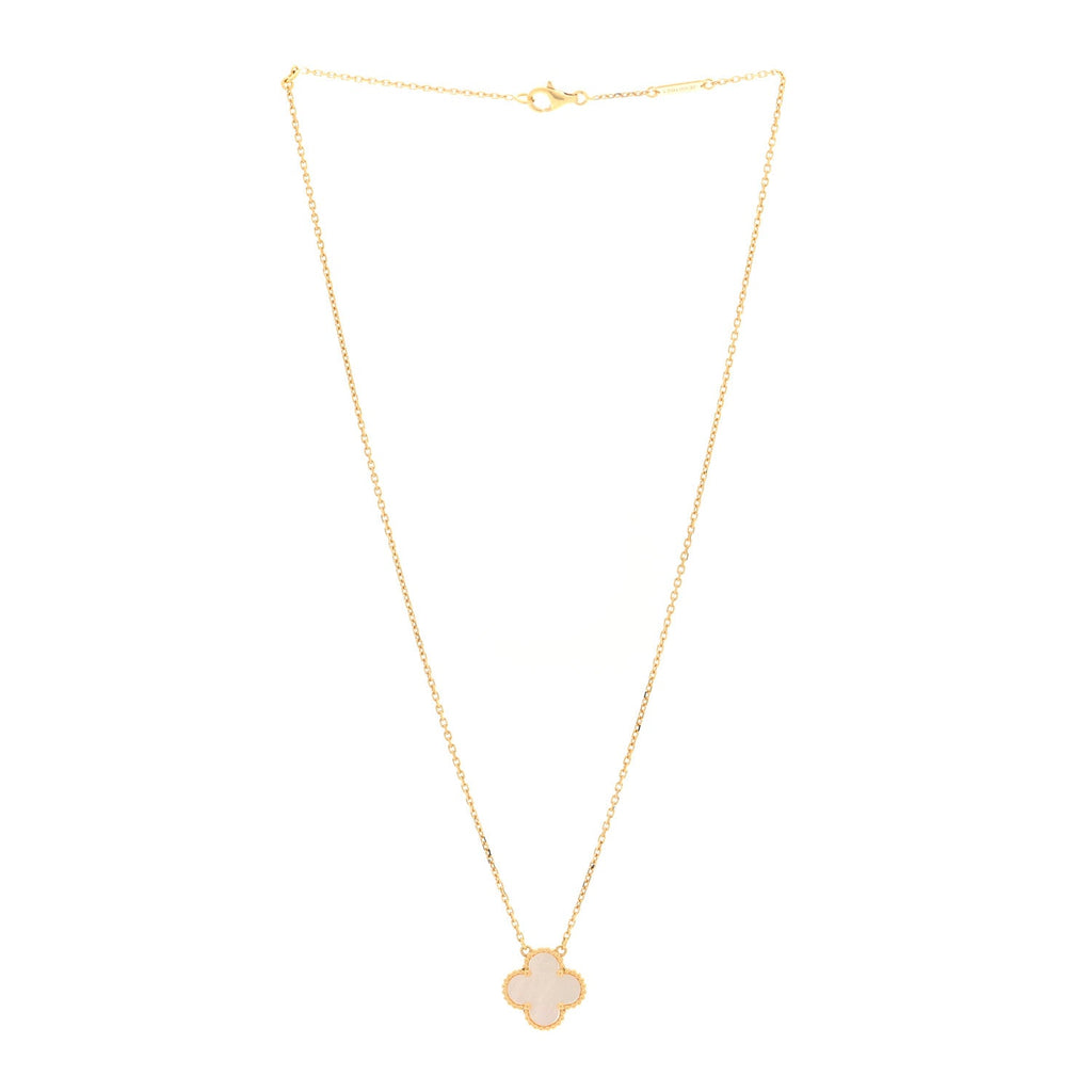 18K Yellow Gold Mother of Pearl Vintage Alhambra Pendant Necklace