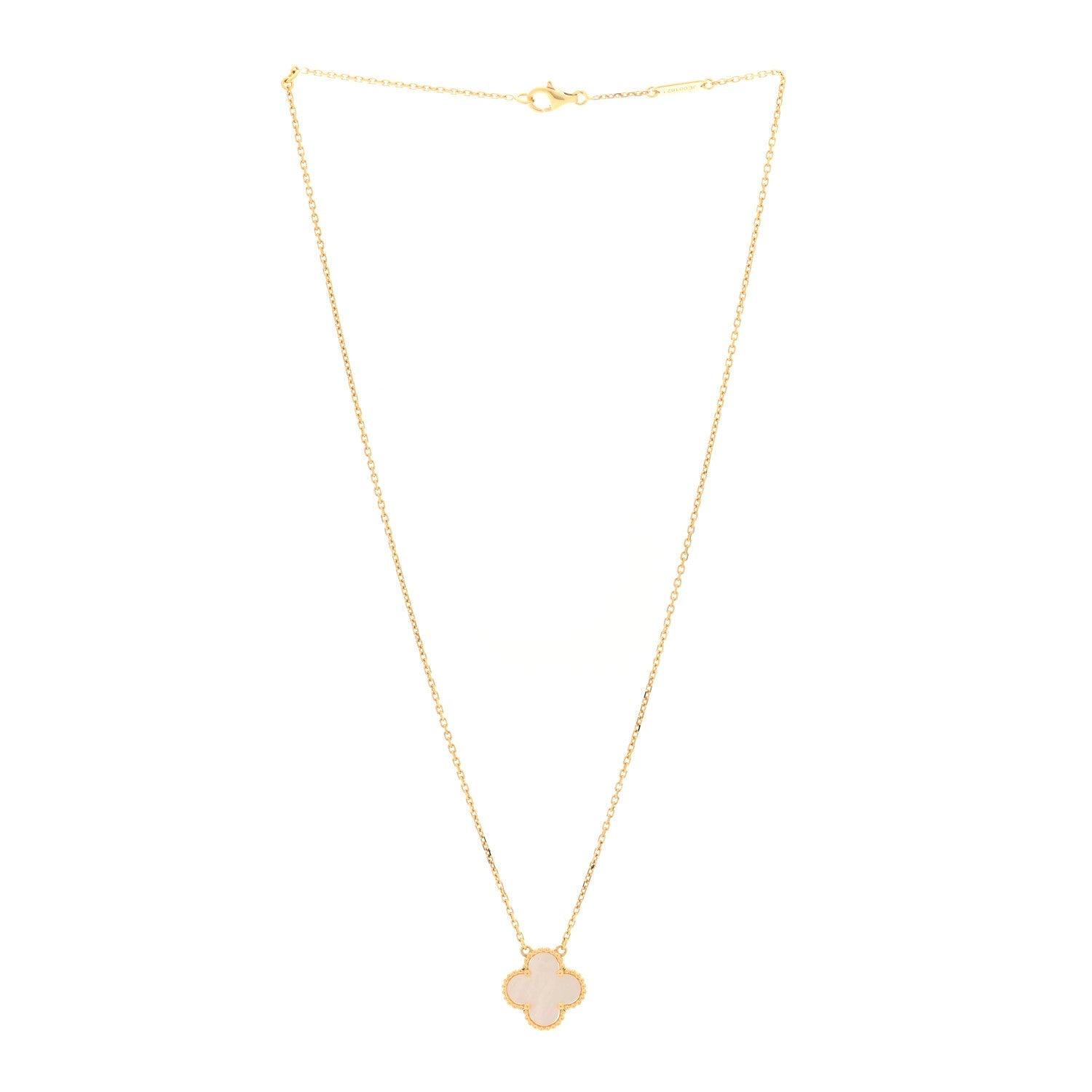 18K Yellow Gold Mother of Pearl Vintage Alhambra Pendant Necklace