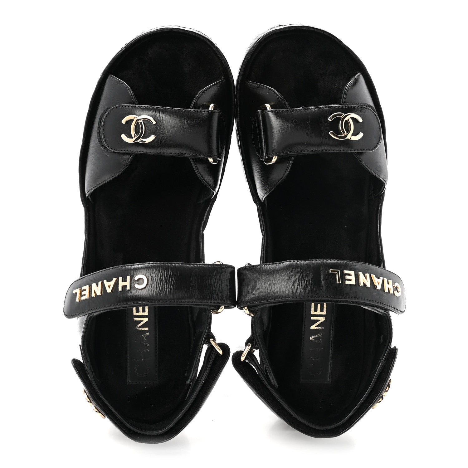 Shiny Calfskin Logo Platform Sandals 38 Black