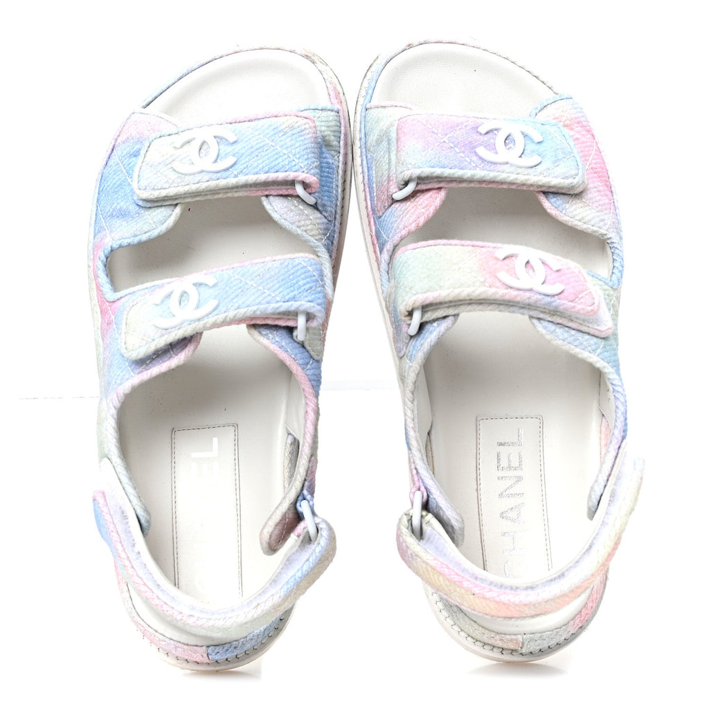 Printed Fabric Quilted Dad Sandals 36 Green Pink Blue