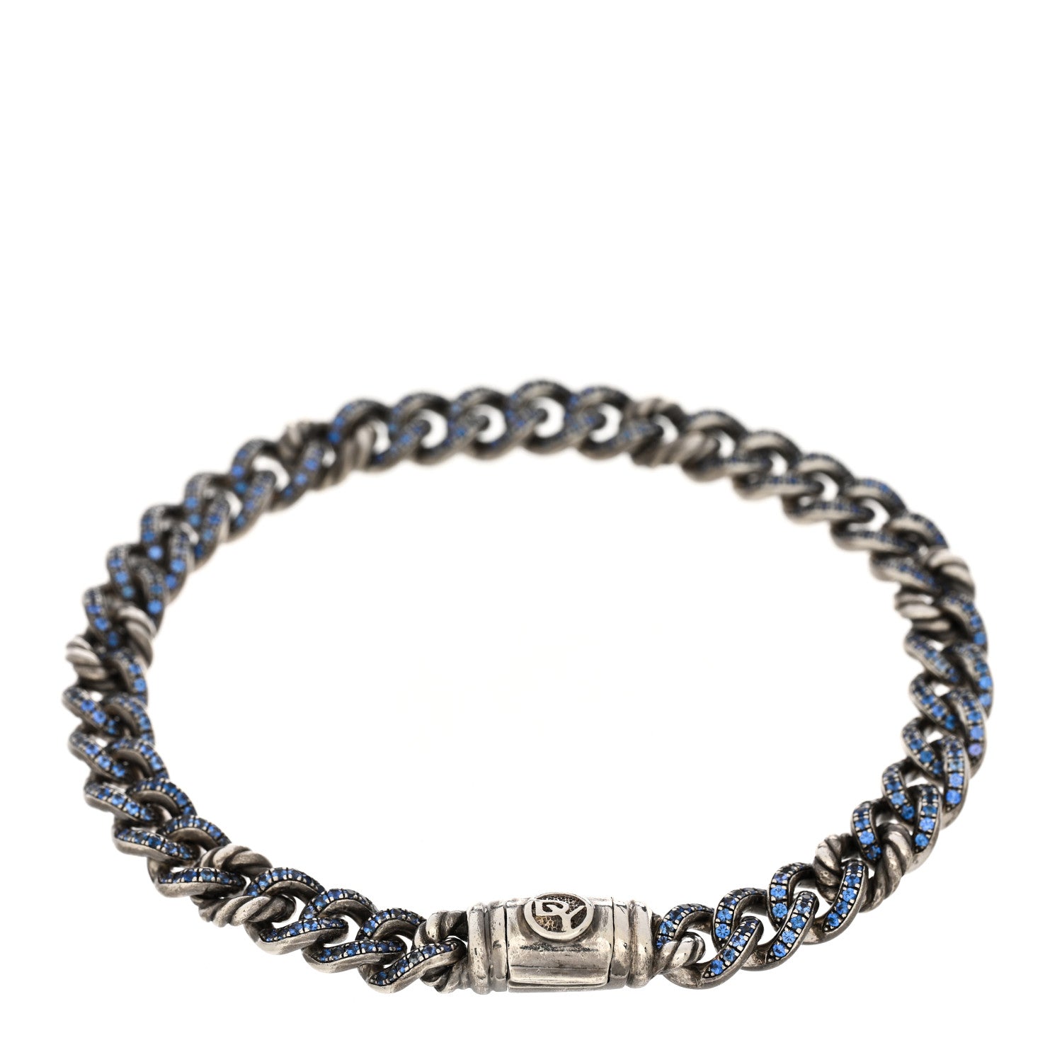Sterling Silver Blue Sapphire Petite Pave Curb Link Bracelet