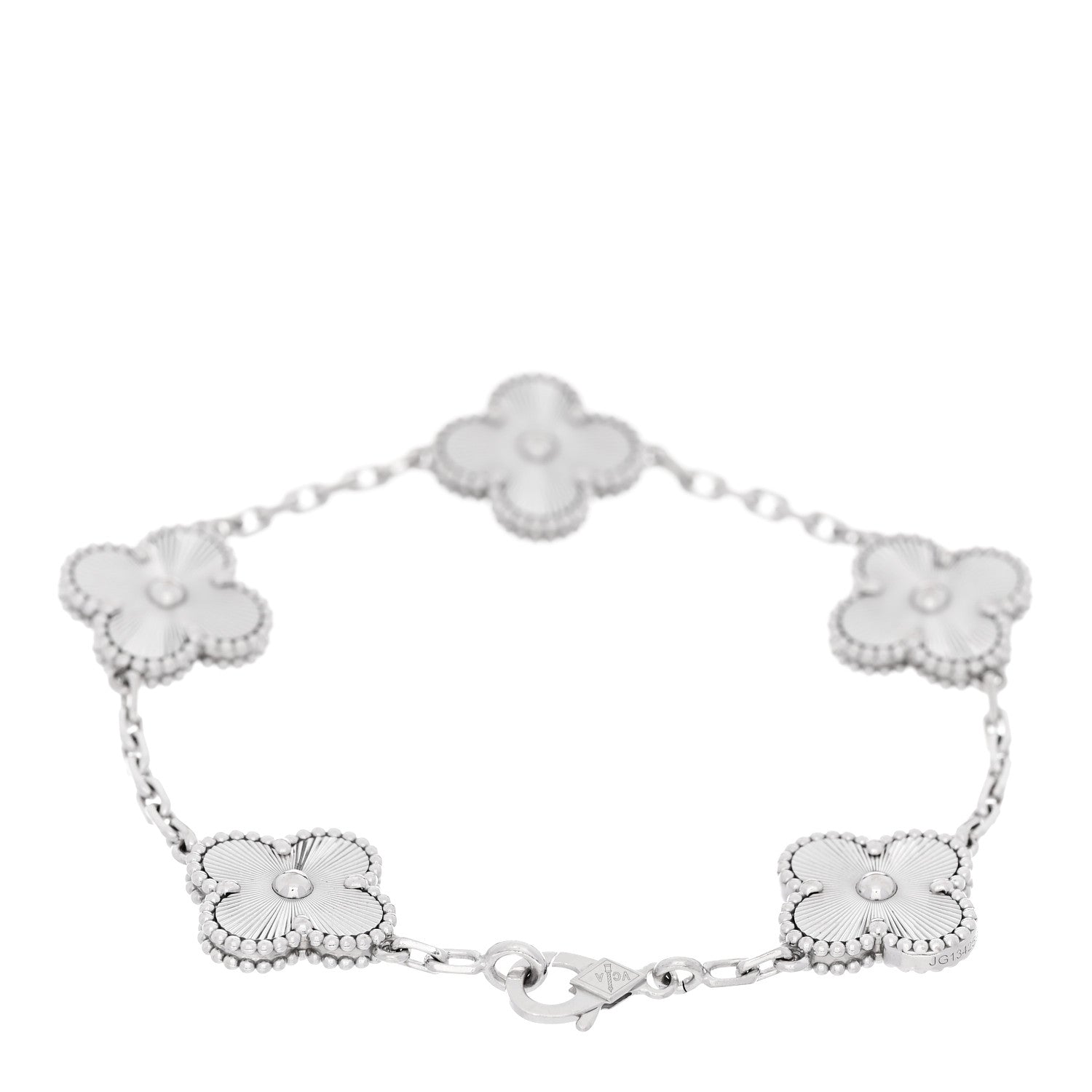 18K White Gold 5 Motifs Guilloche Vintage Alhambra Bracelet