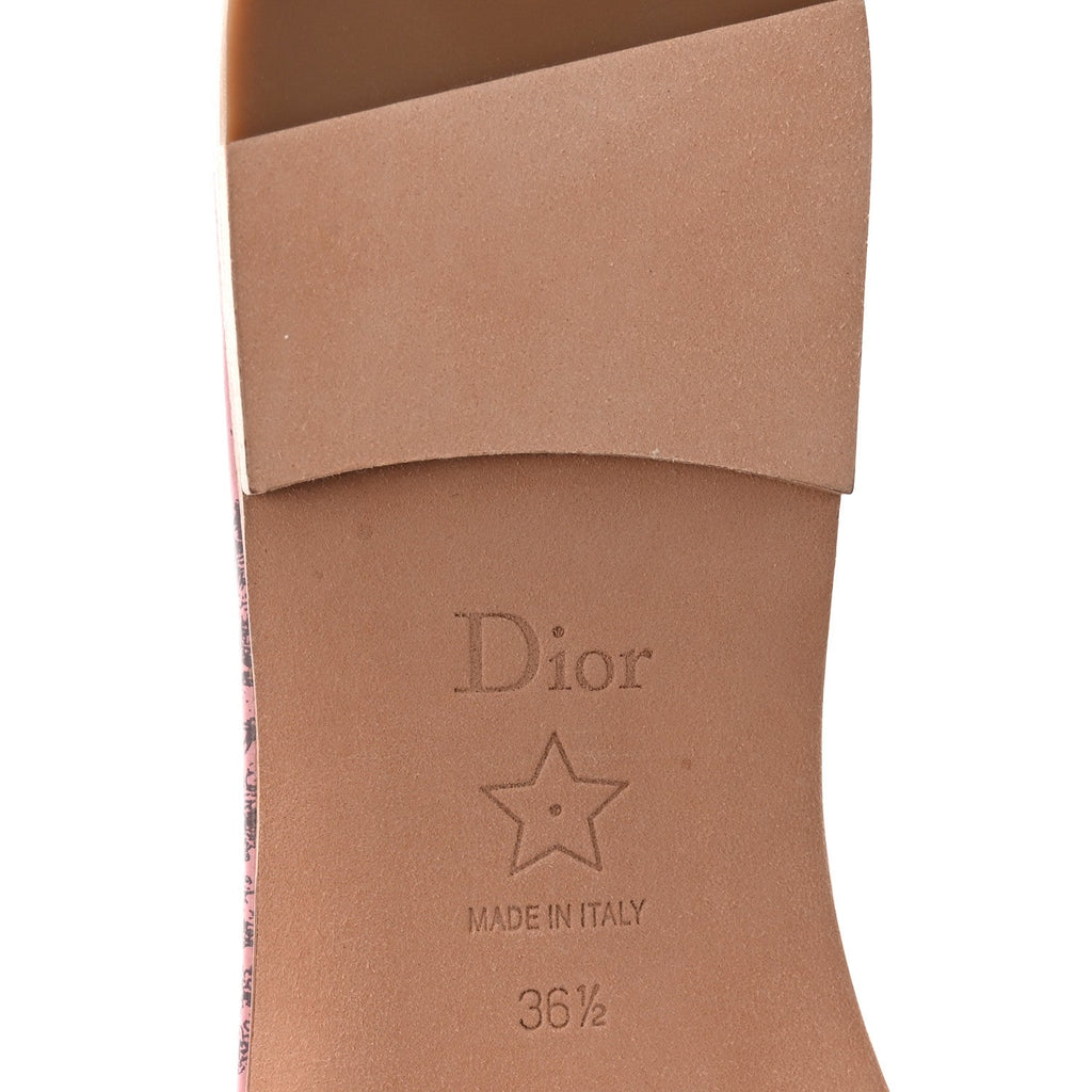 Canvas Toile De Jouy Embroidered Dway Flat Slide Sandals 36.5 Chateau Rose