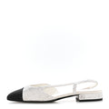 Strass Grosgrain Cap Toe CC Slingback Flats 36.5 Silver Black