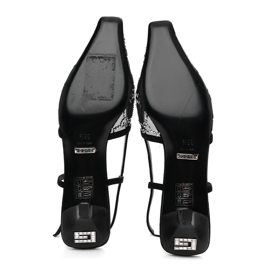 Tela Retino Kid Scamosciato Crystal GG Monogram Square G 35mm Slingback Pumps 35.5 Black