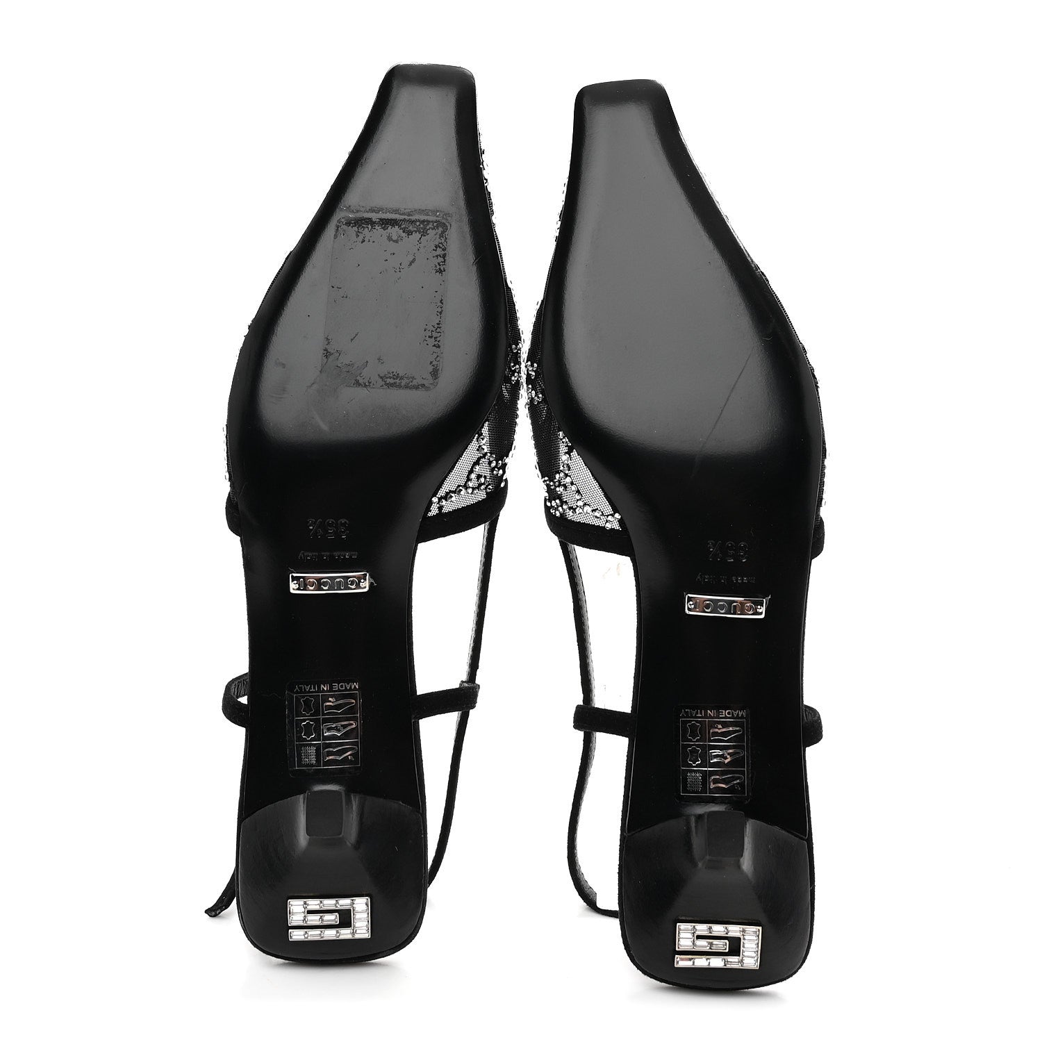 Tela Retino Kid Scamosciato Crystal GG Monogram Square G 35mm Slingback Pumps 35.5 Black