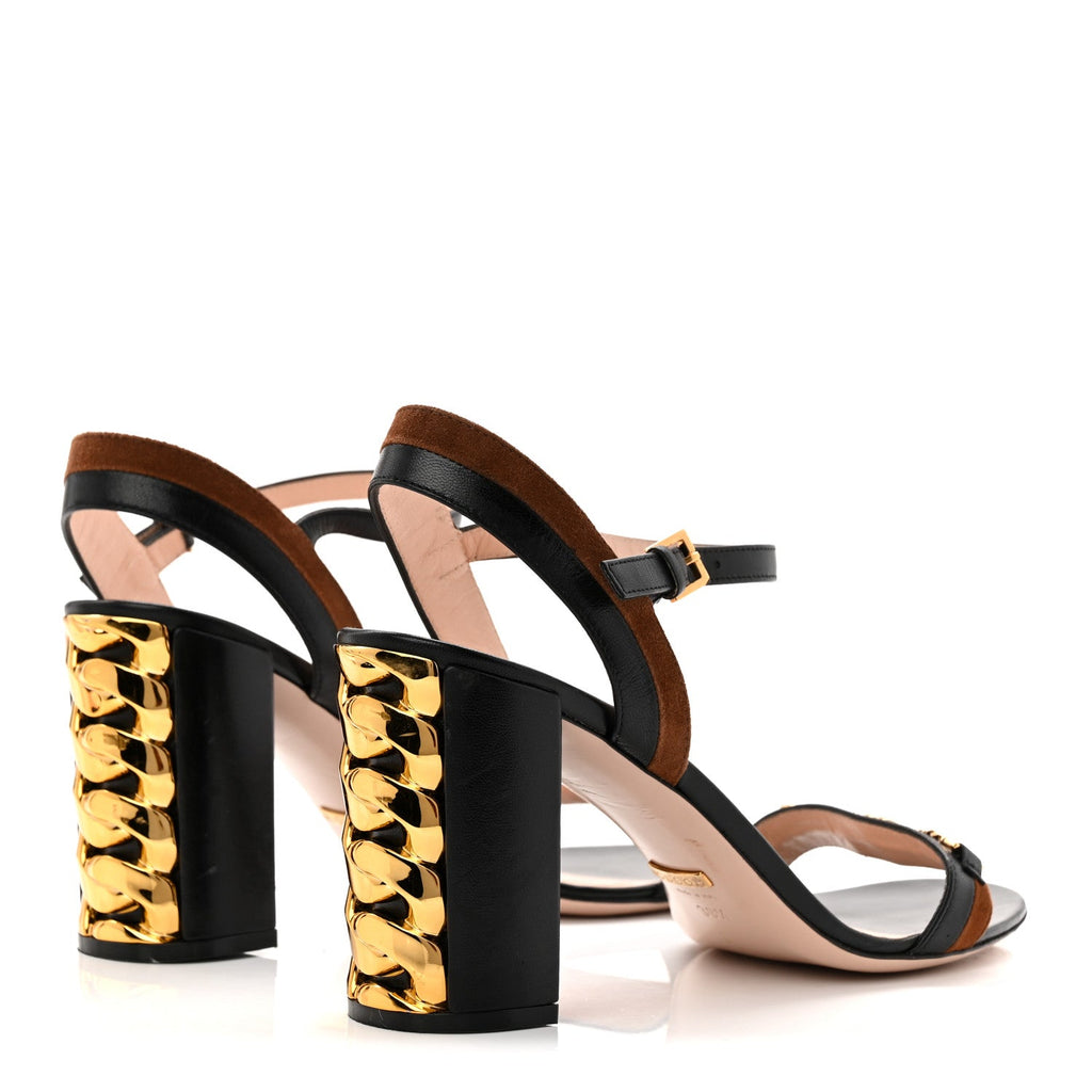 Calfskin Suede Ava Chain Heel Sandals 39.5 Black