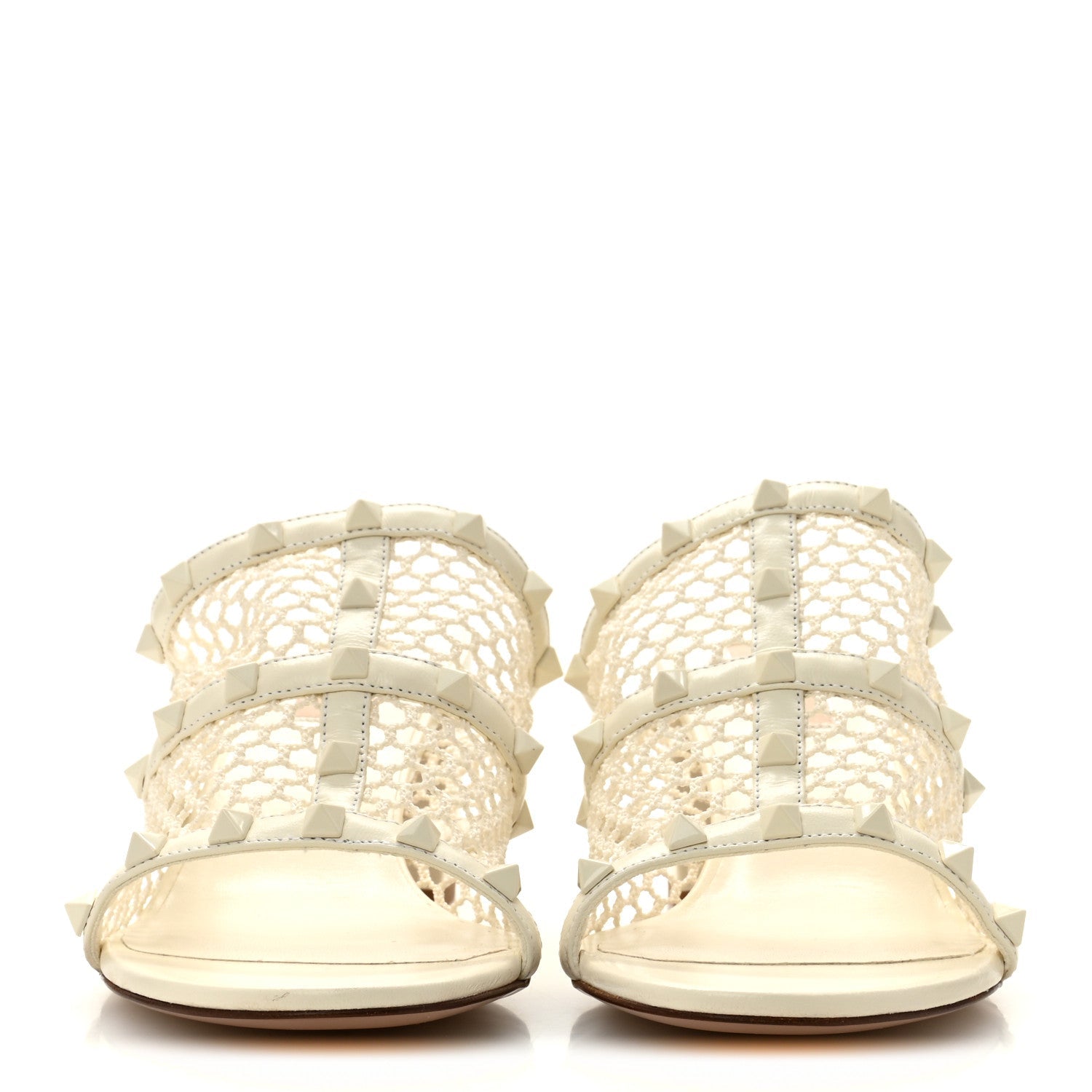Calfskin Mesh Rockstud 60mm Caged Slide Sandals 40 Ivory