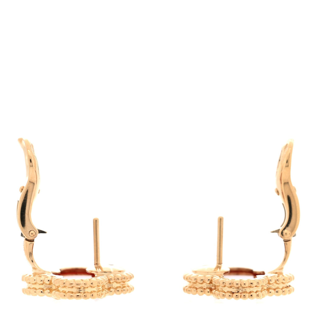 18K Yellow Gold Carnelian Vintage Alhambra Earrings