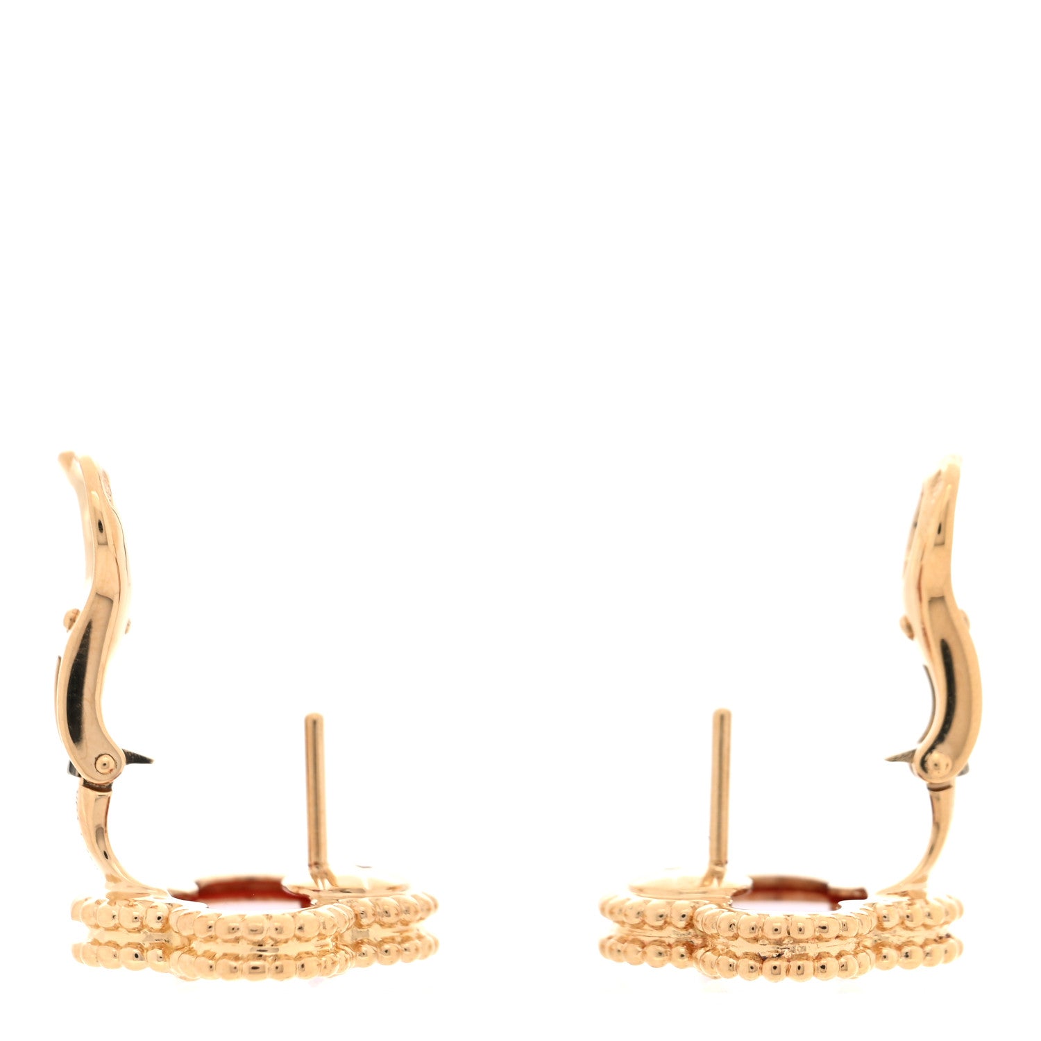 18K Yellow Gold Carnelian Vintage Alhambra Earrings
