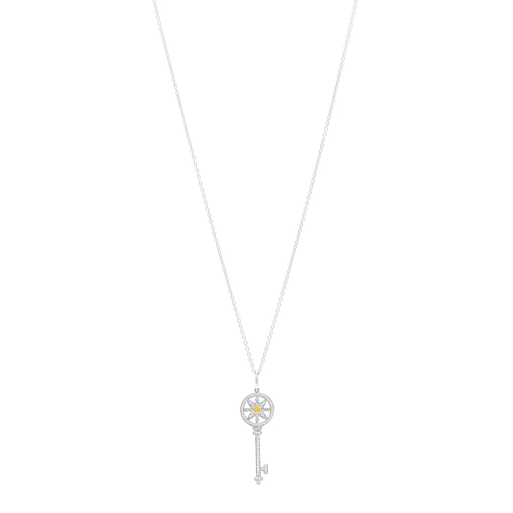 Platinum 18K Yellow Gold Yellow Diamond Daisy Key Pendant Necklace