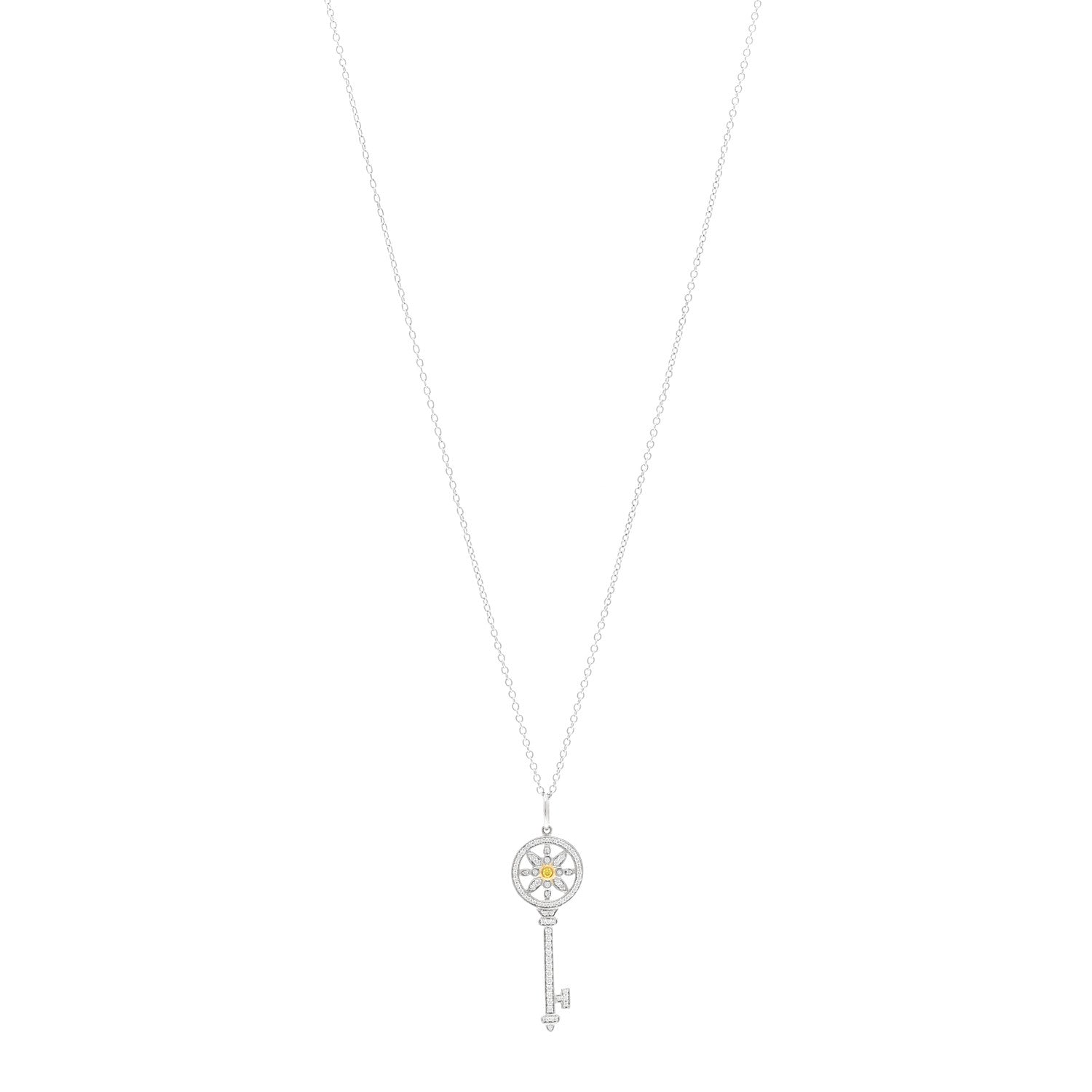 Platinum 18K Yellow Gold Yellow Diamond Daisy Key Pendant Necklace