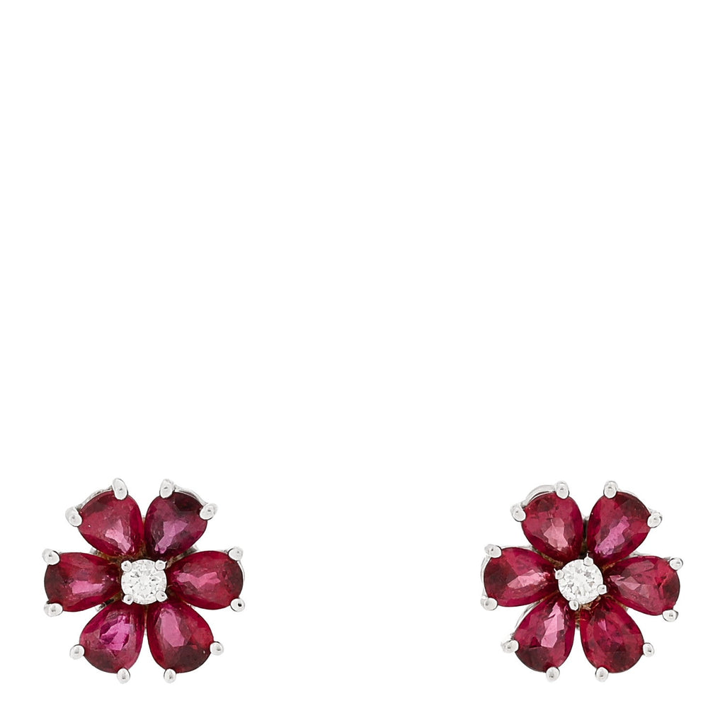 Platinum Ruby Diamond Forget Me Not Earrings
