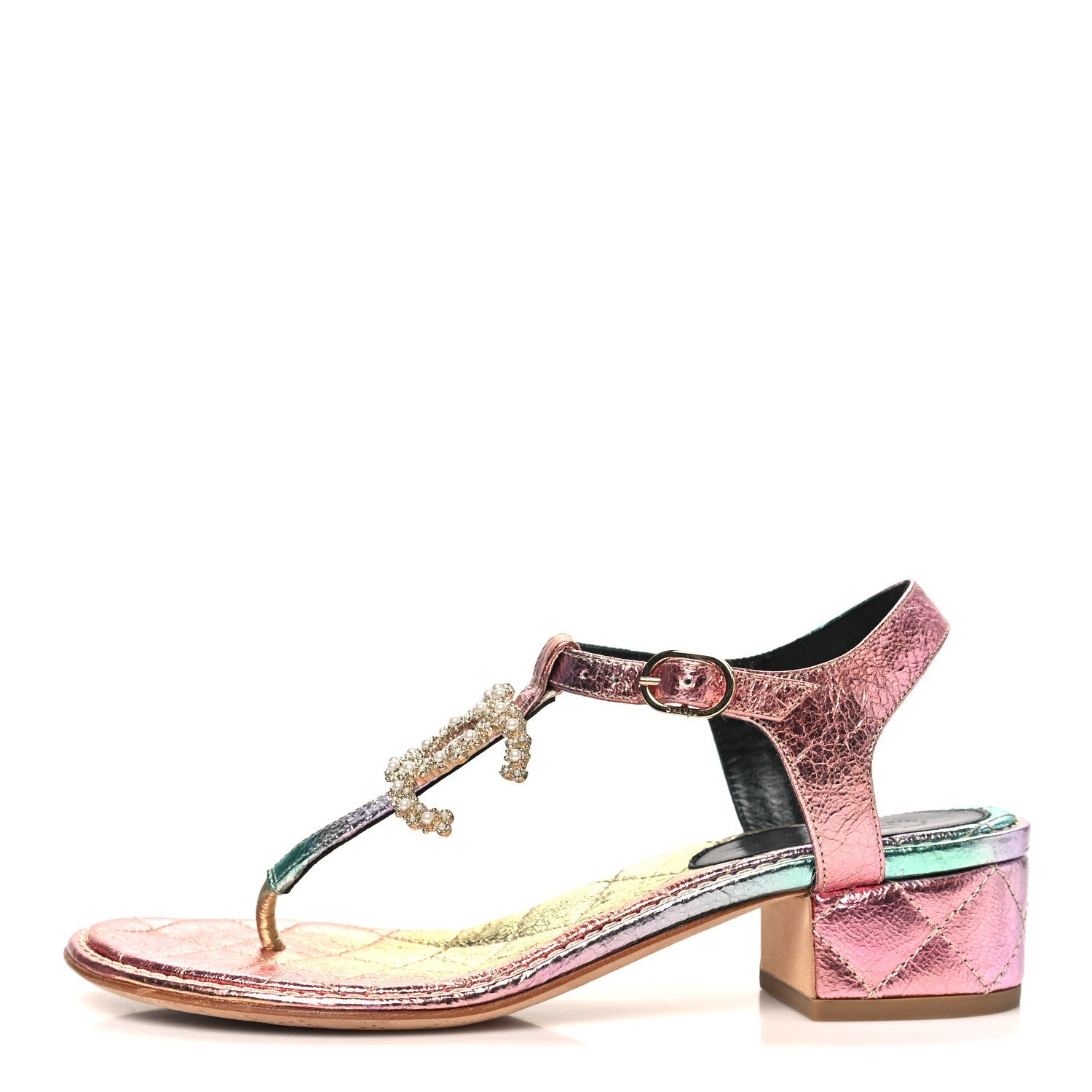 Goatskin Fantasy CC Pearl Thong Sandals 35.5 Multicolor