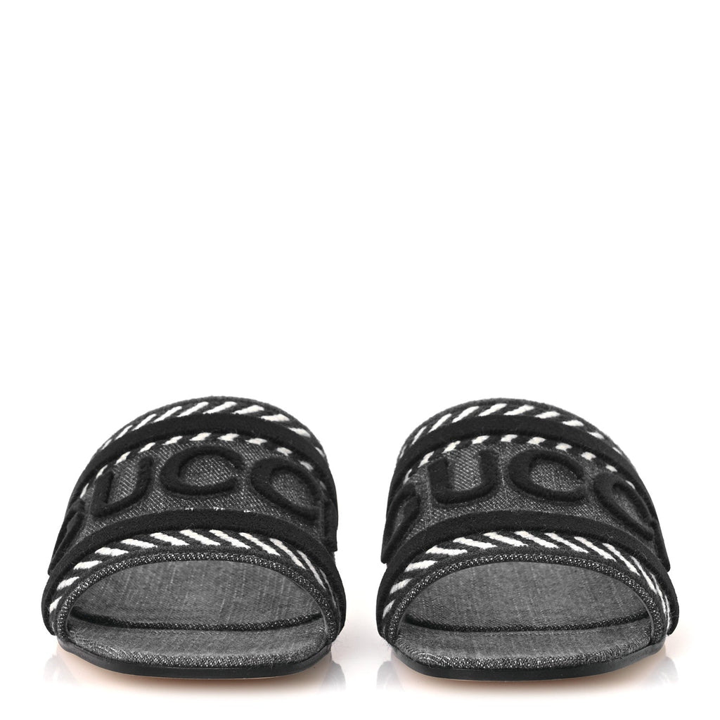 Plain Spain Denim Logo Slide Sandals 37 Light Blue