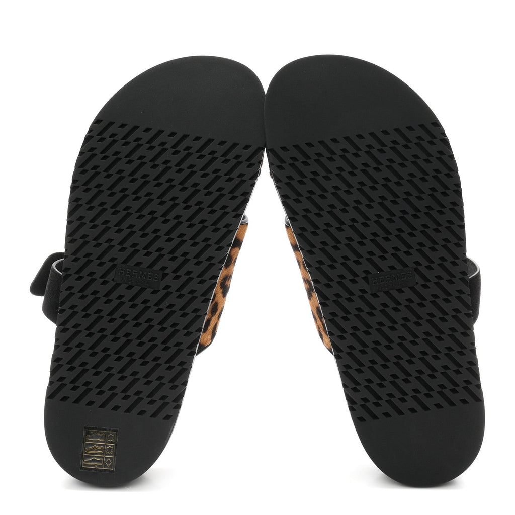Moire Calfskin Suede Goatskin Womens Leopard Chypre Sandals 38 Gold Black