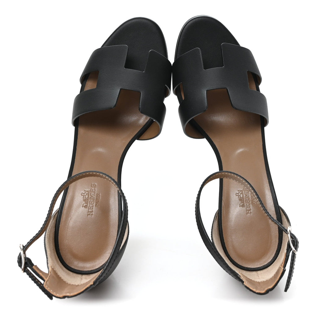 Calfskin Legend Wedge Sandals 38.5 Black