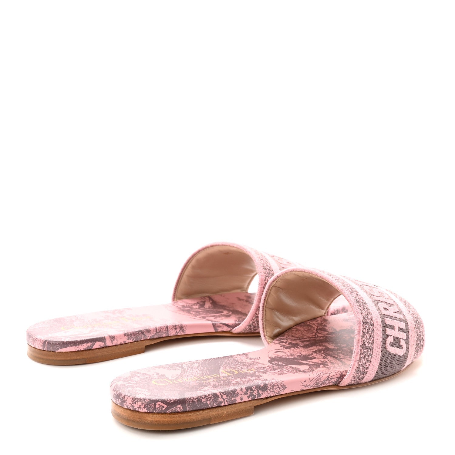 Canvas Toile De Jouy Embroidered Dway Flat Slide Sandals 36.5 Chateau Rose