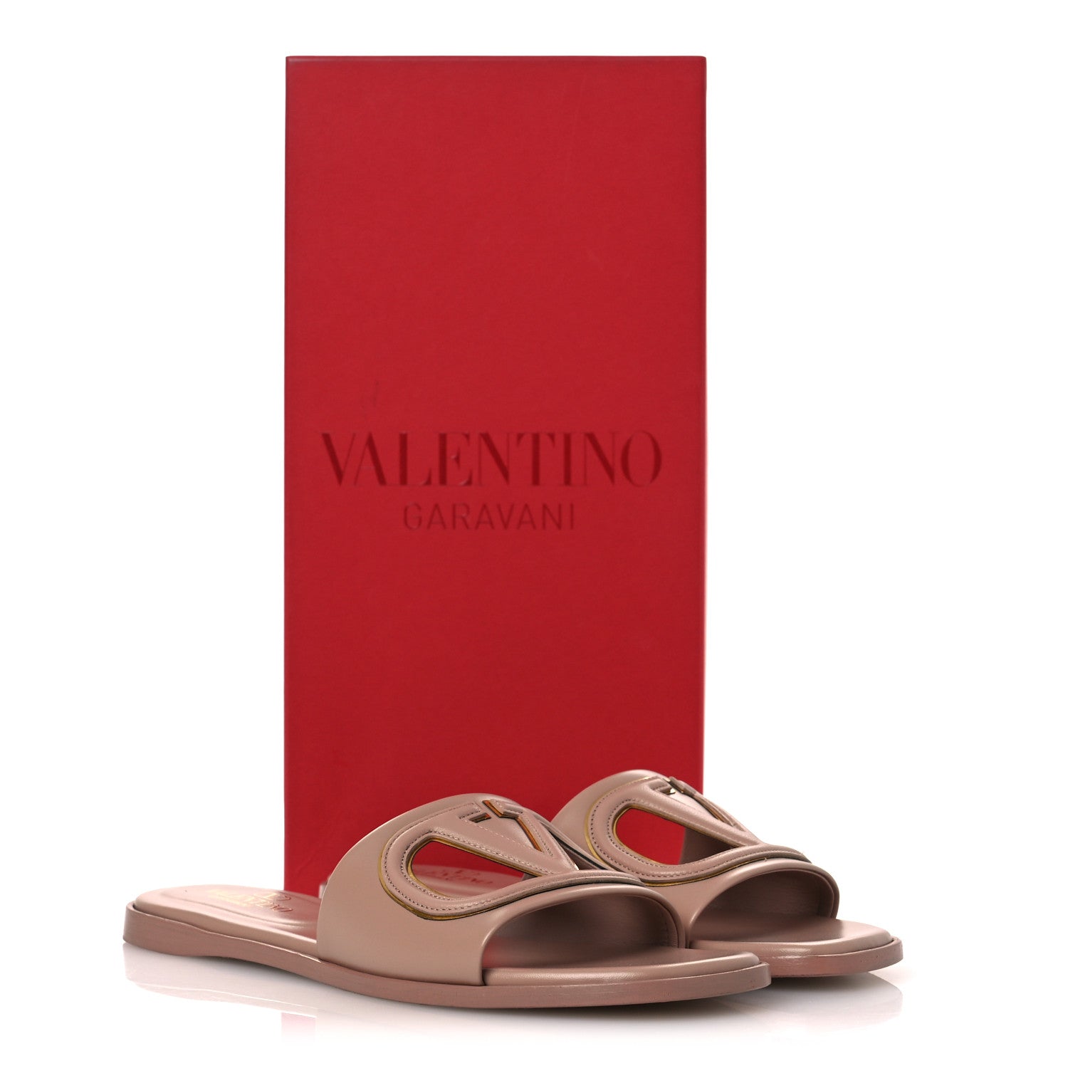 Calfskin Vlogo Cut Out Flat Slide Sandals 36.5 Rose