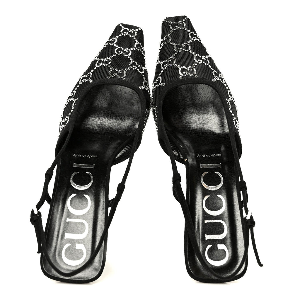 Tela Retino Kid Scamosciato Crystal GG Monogram Square G 35mm Slingback Pumps 39 Black