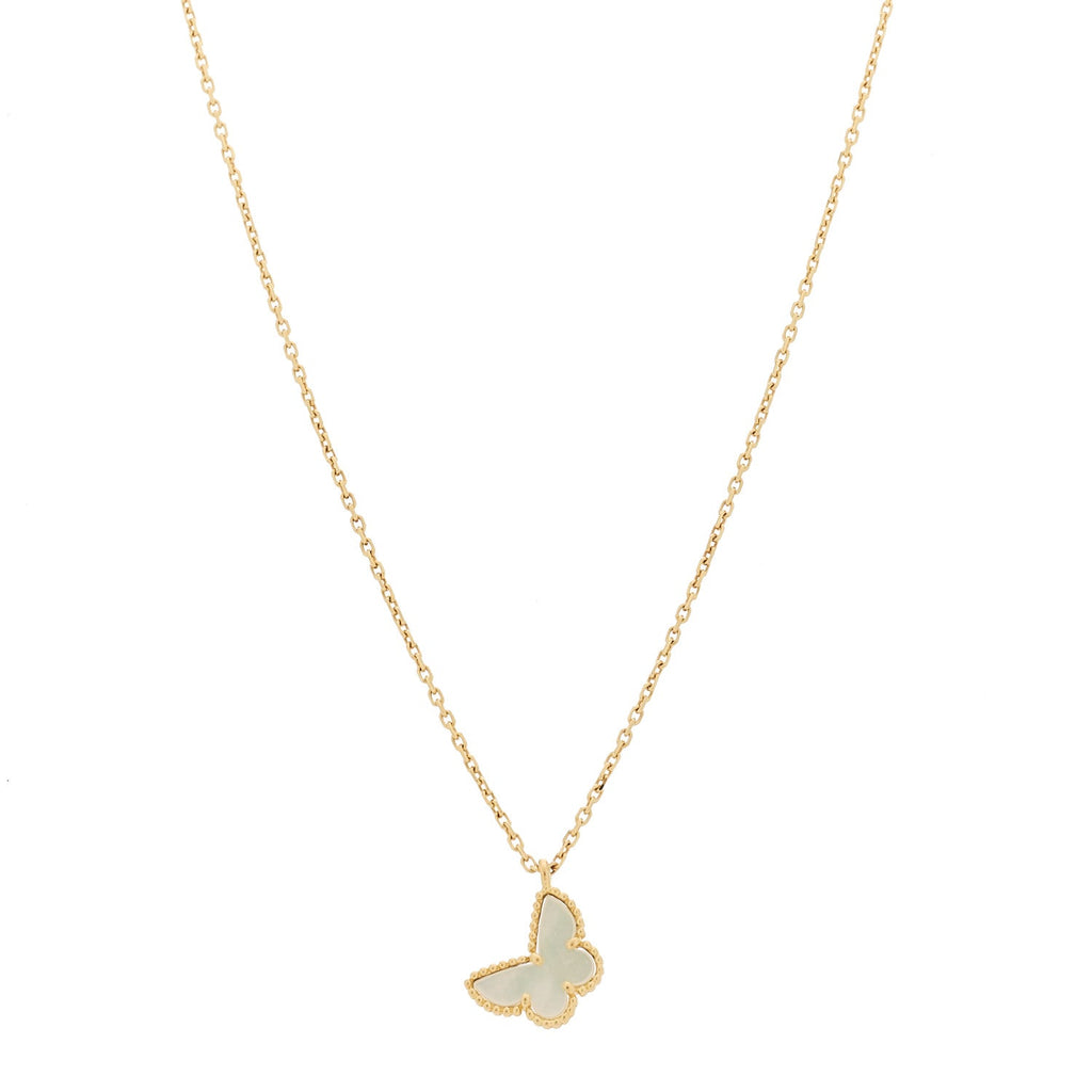 18K Yellow Gold Mother of Pearl Sweet Alhambra Butterfly Pendant Necklace