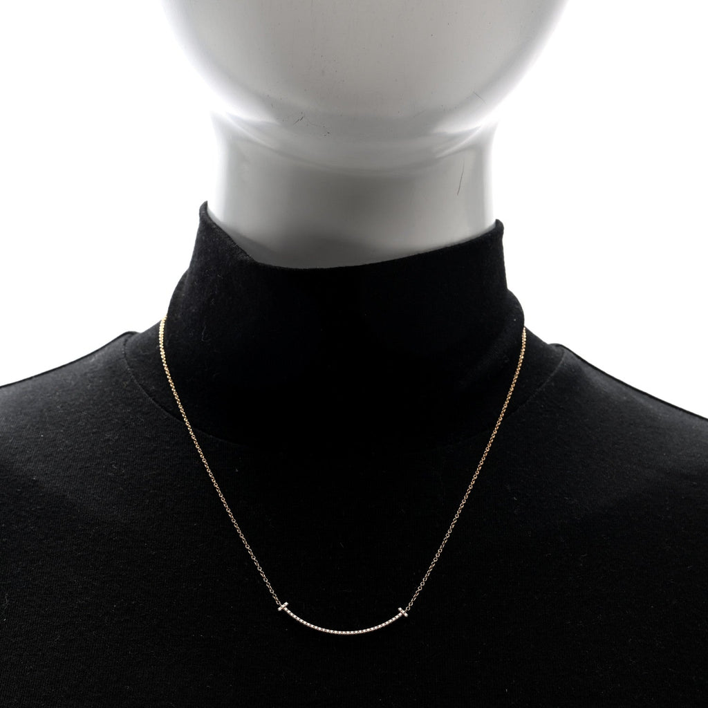 18K Rose Gold Diamond Small T Smile Pendant Necklace
