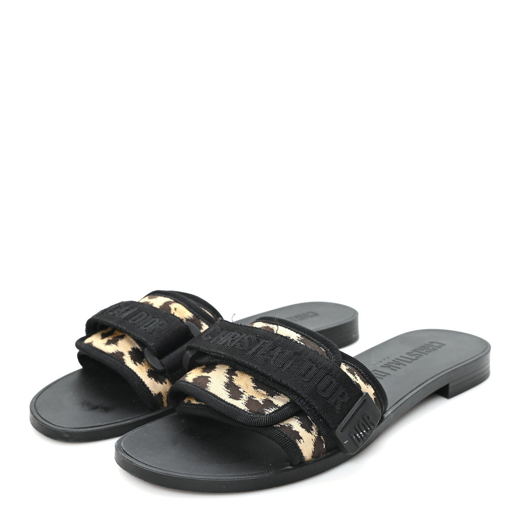 Technical Stretch Fabric Leopard Dio(r)evolution Slide Sandals 39 Black Natural