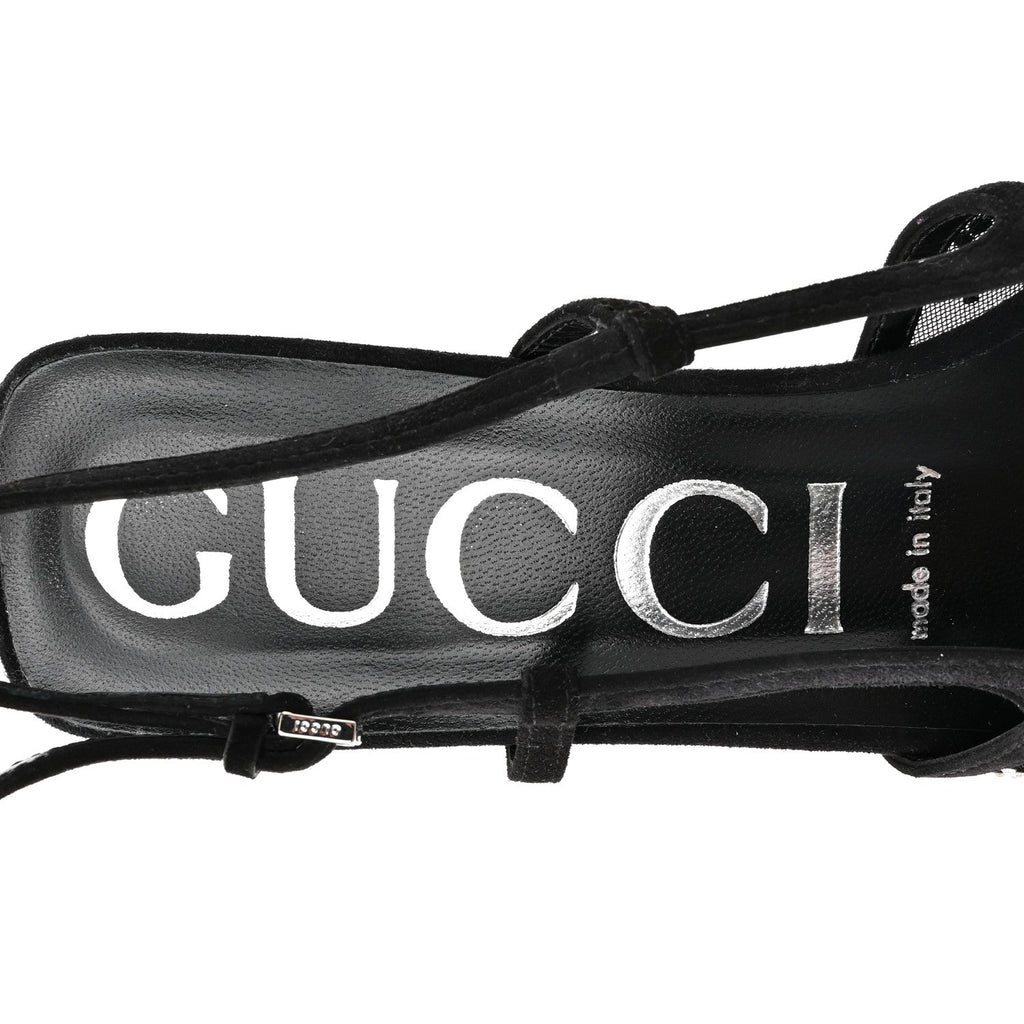 Tela Retino Kid Scamosciato Crystal GG Monogram Square G 35mm Slingback Pumps 38.5 Black