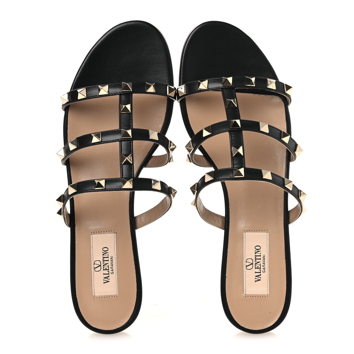 Nappa Rockstud Caged Flat Slide Sandals 37.5 Black