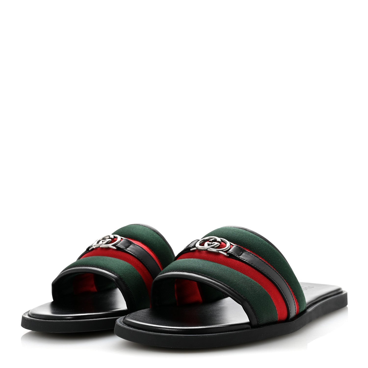 Nylon Calfskin Web Interlocking G Maverik Slide Sandals 12 Black Green Red