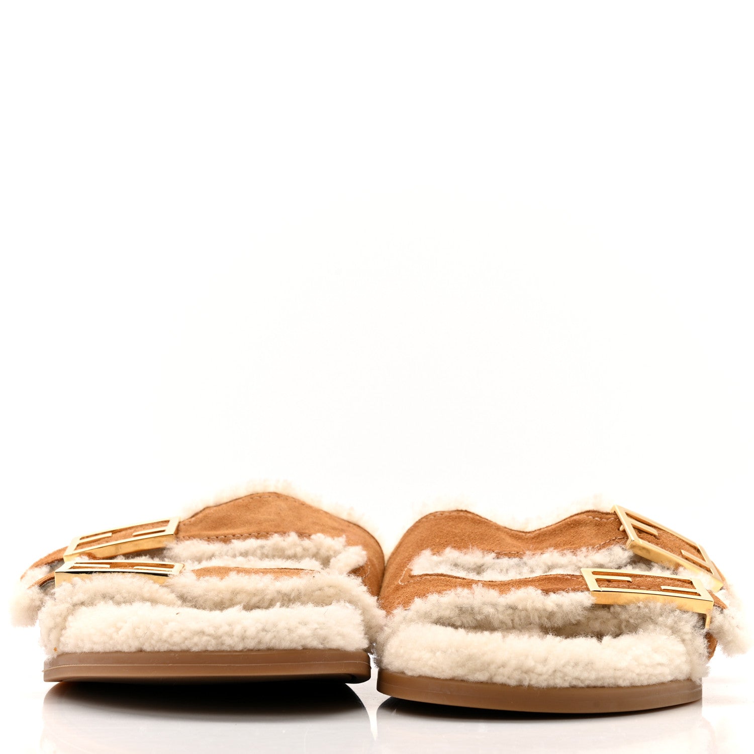 Suede Shearling Fendi Feel Buckled Slide Sandals 40 Beige Latte