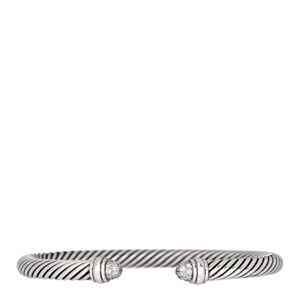 Sterling Silver Pave Diamond 5mm Cable Classics Bracelet