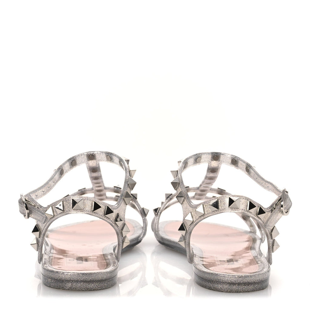 PVC Jelly Glitter Rockstud Caged Sandals 38 SIlver