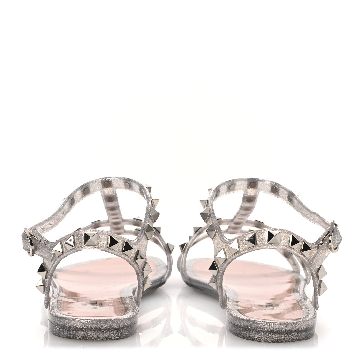 PVC Jelly Glitter Rockstud Caged Sandals 38 SIlver