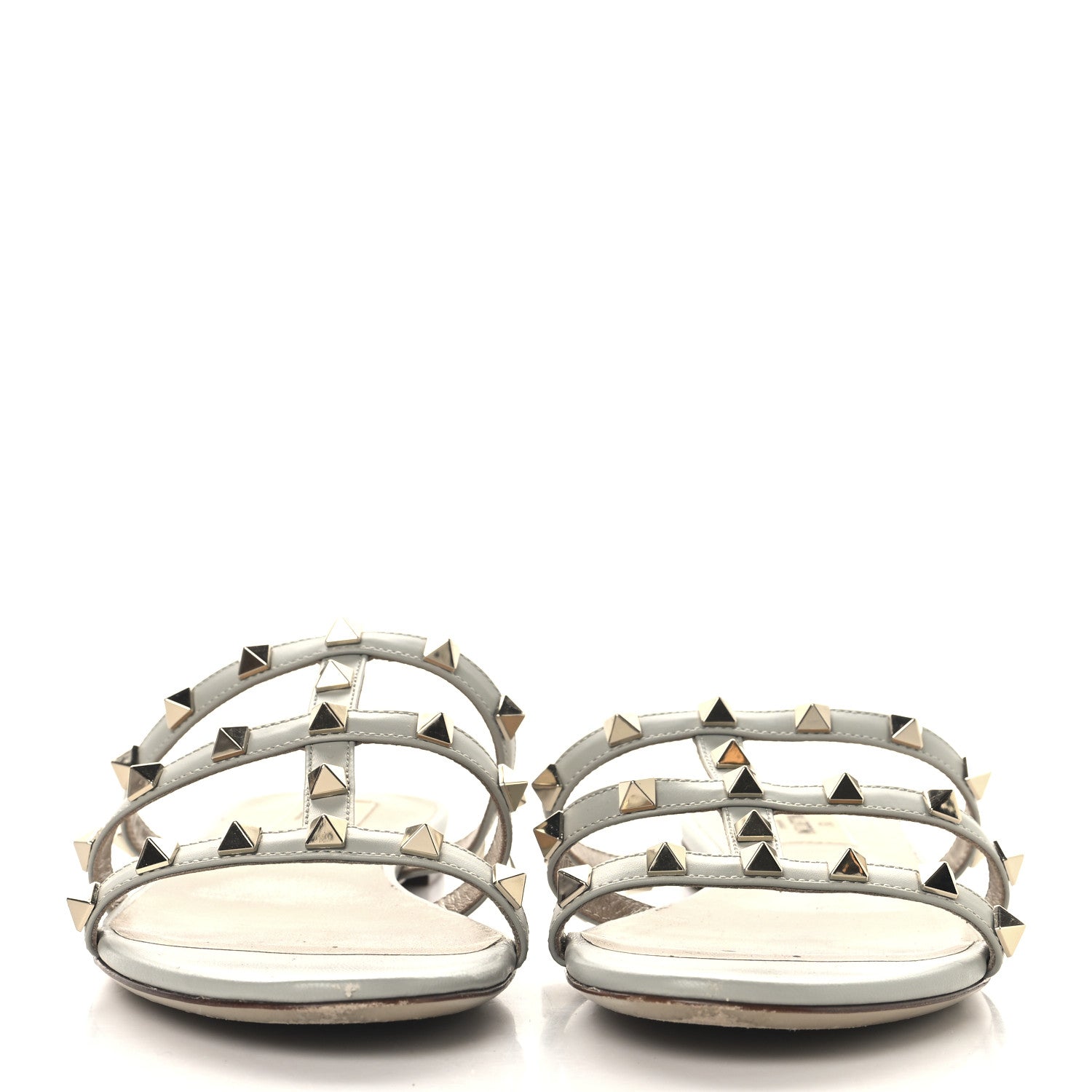 Nappa Rockstud Caged Flat Slide Sandals 38 Grey