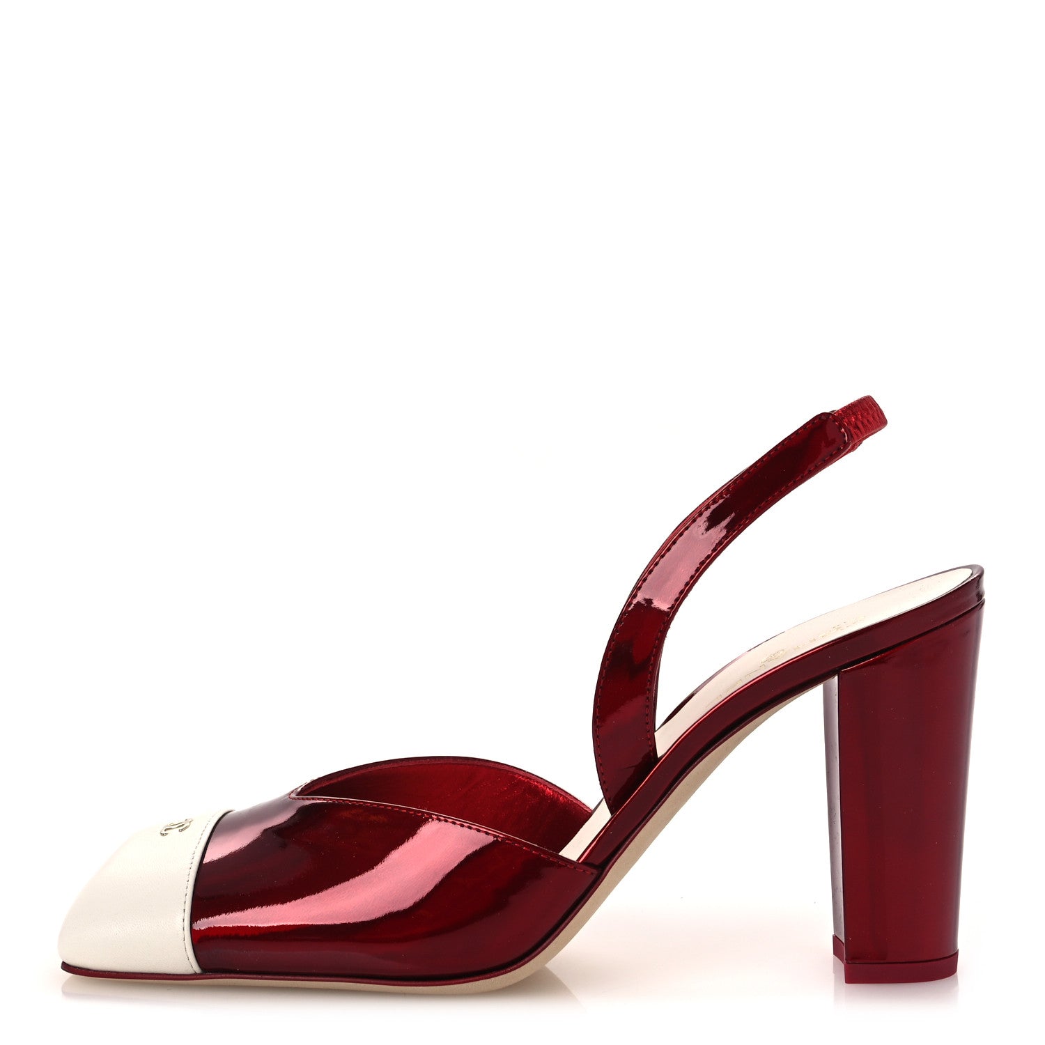 Laminated Calfskin Lambskin Cap Toe CC Slingback Pumps 40 Red Ivory