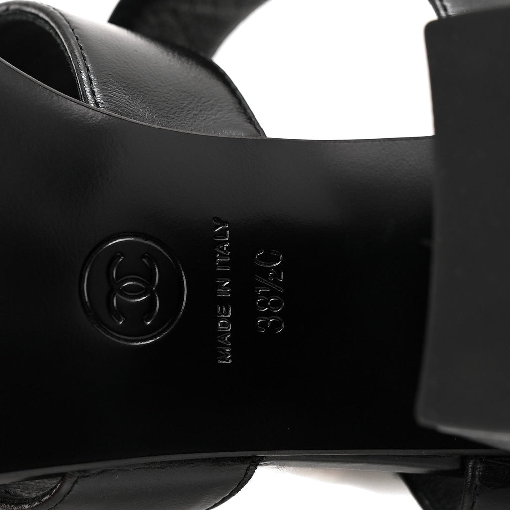 Shiny Calfskin CC Sandals 38.5 Black