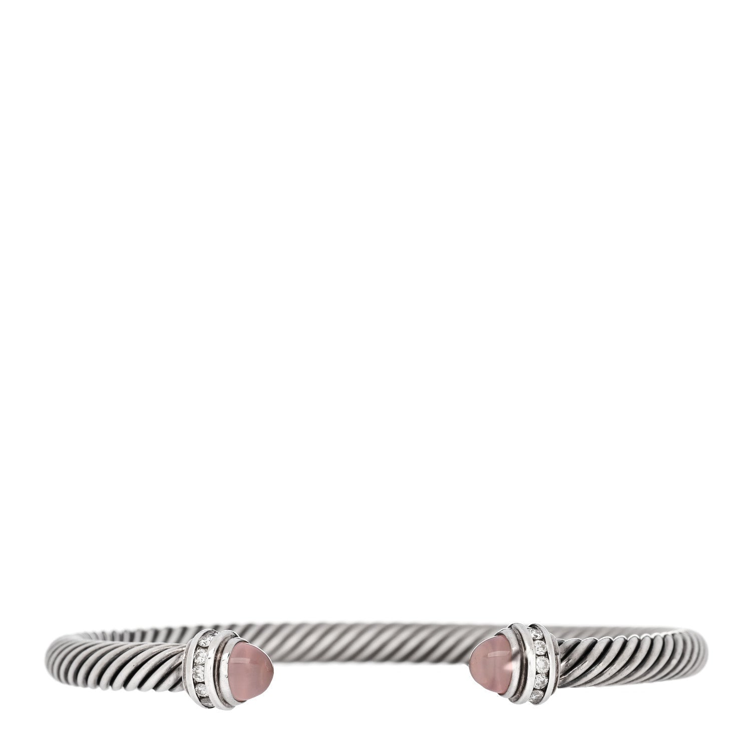 Sterling Silver Diamond Rose Quartz 5mm Cable Classics Bracelet