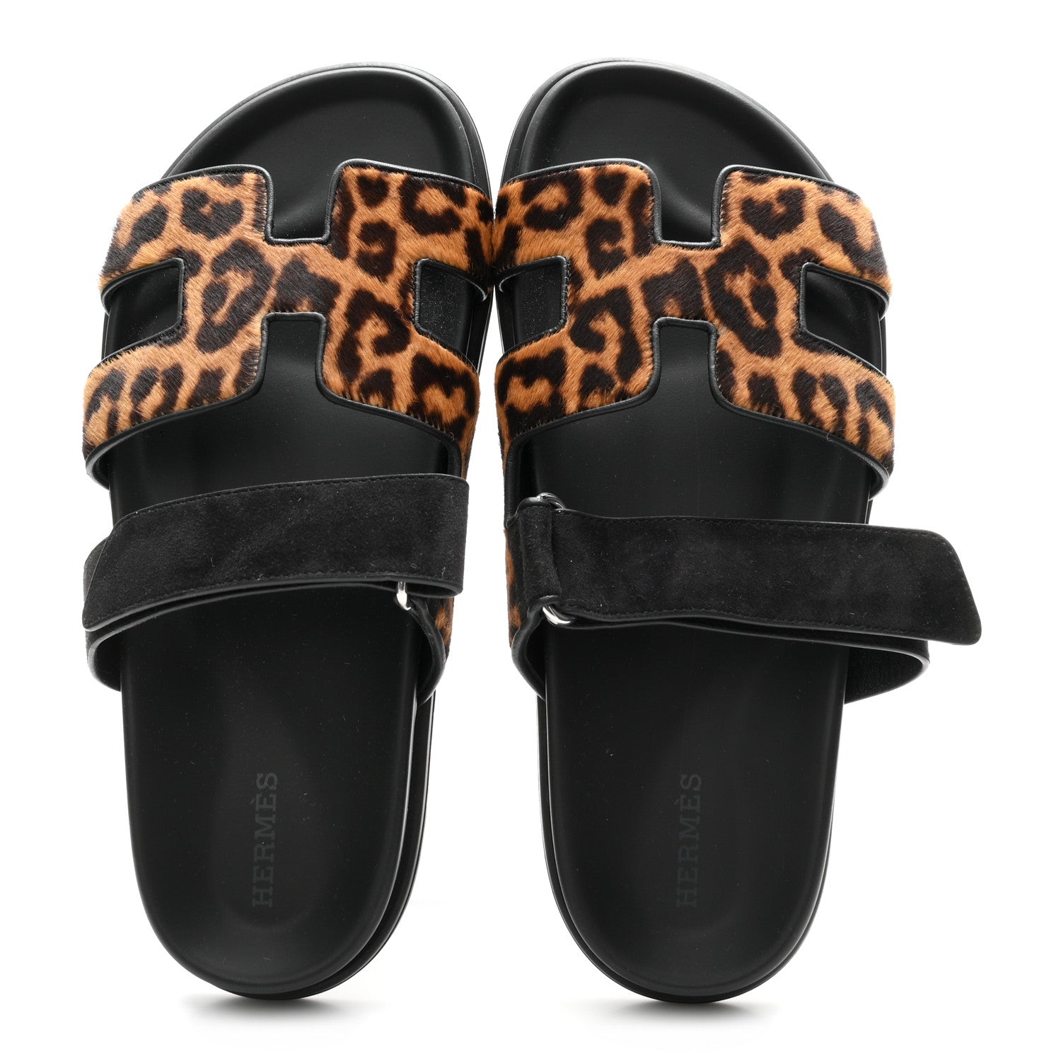 Moire Calfskin Suede Goatskin Womens Leopard Chypre Sandals 38 Gold Black