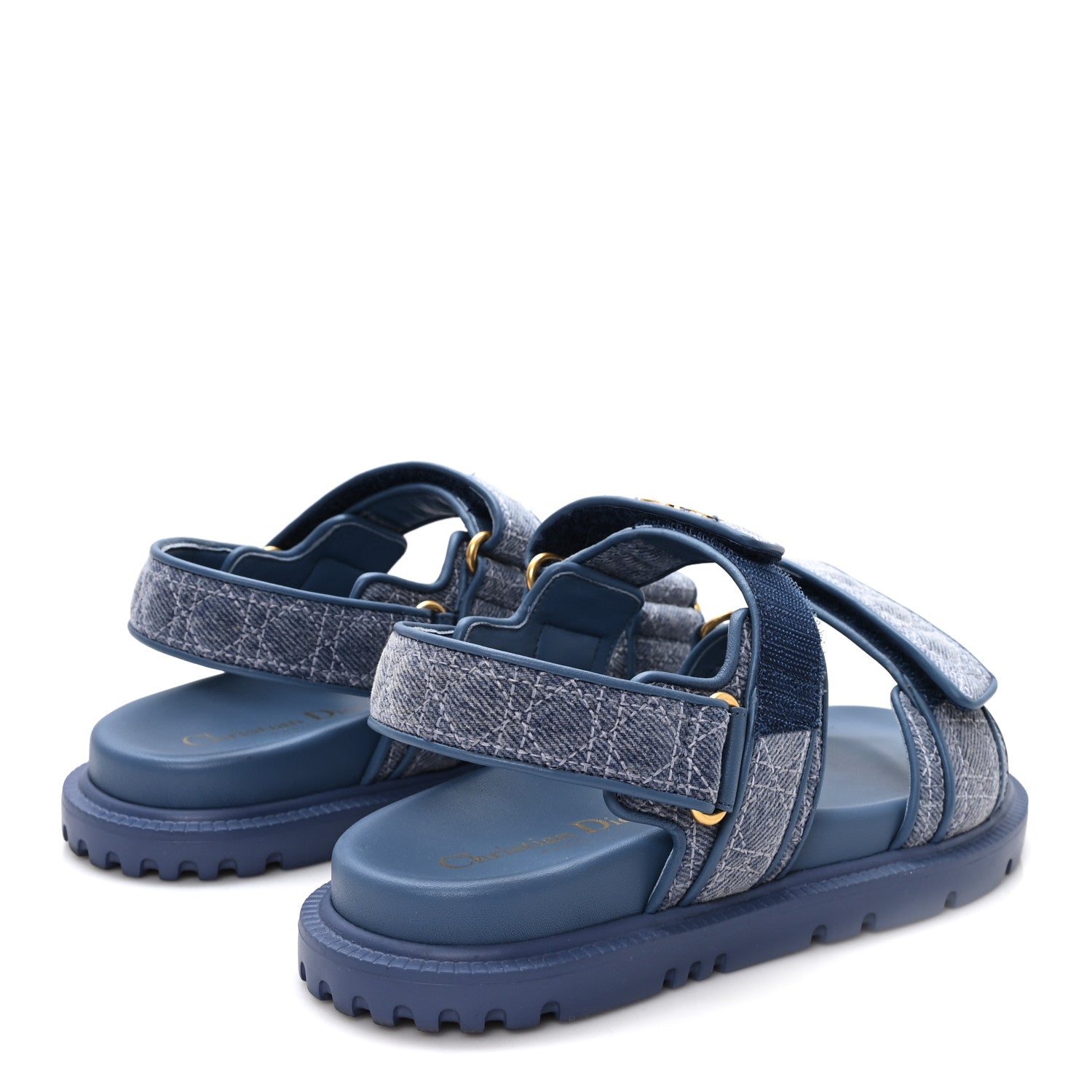 Denim Cannage Embroidered Dioract Sandals 35 Blue